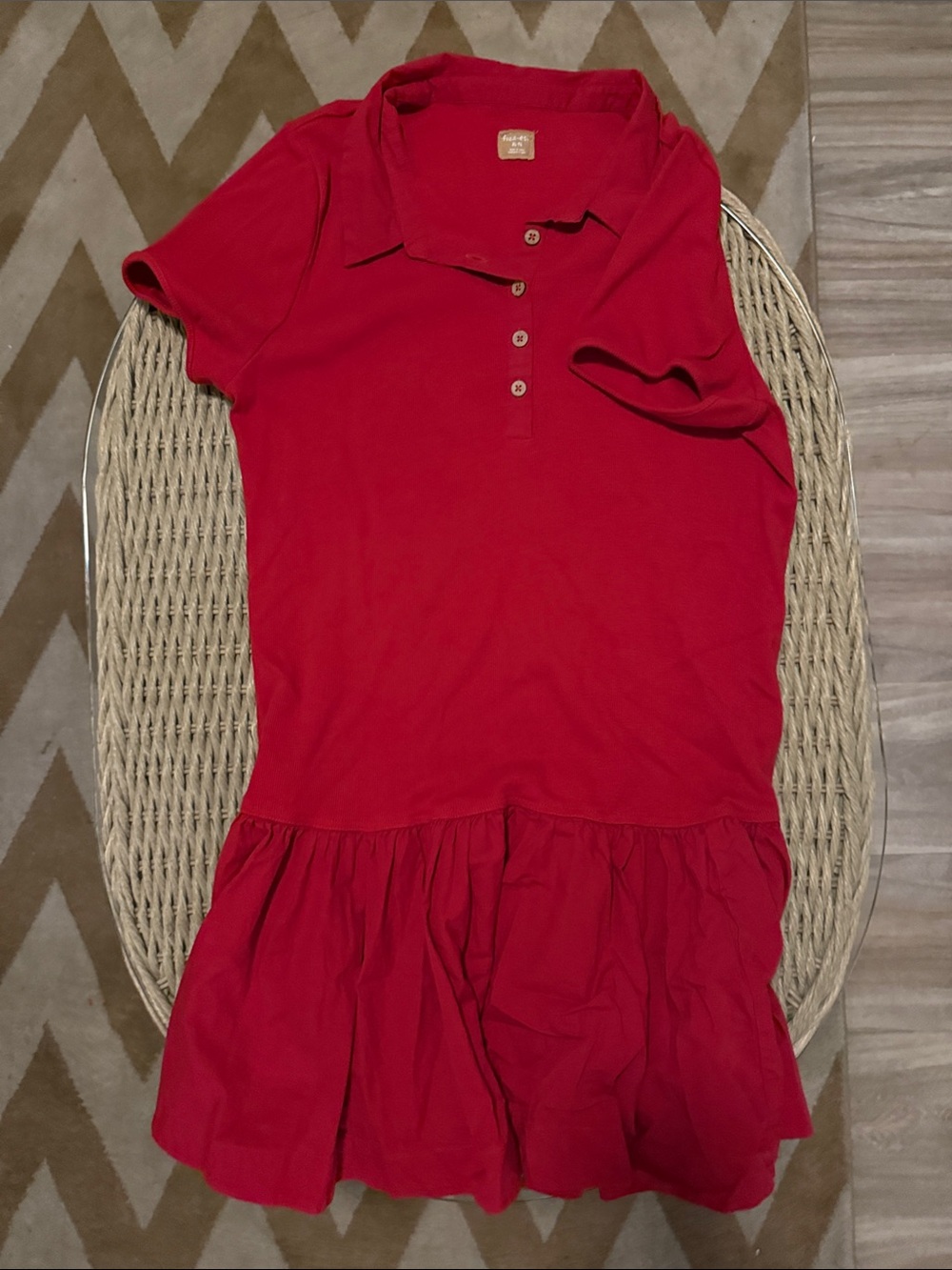 Free People Red Polo Mini Dress with Gathered Skirt